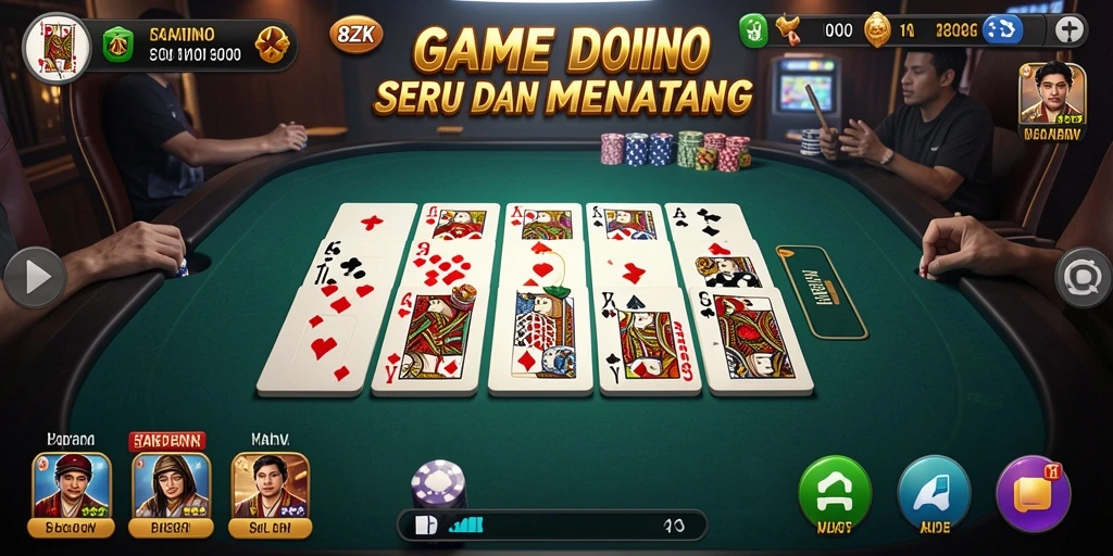 Screenshot gameplay utama 8ZK menampilkan serunya bermain Domino.