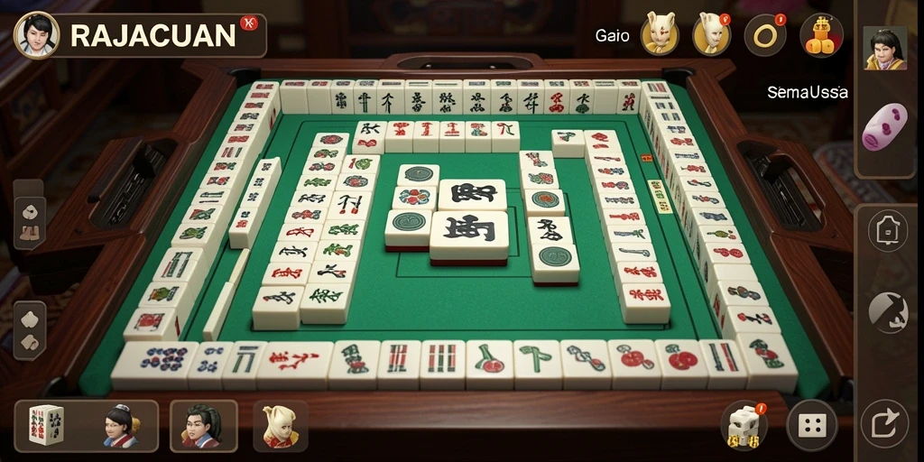 Tampilan gameplay seru RAJACUAN dalam permainan Mahjong.